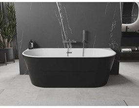 Mexen Oval, voľne stojaca nástenná vaňa 160 x 80 cm, biela-čierna, brúsený grafit prepad, 52671608075-95