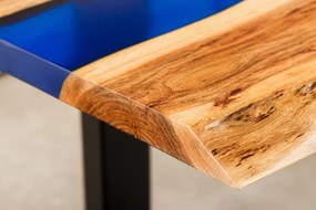 Konferenčný stolík LIQUID 110 cm akáciové drevo s modrým epoxidovým pásom