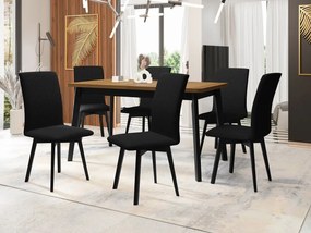 Jedálenský stôl so 6 stoličkami AL24, Morenie: dub grandson - L, Poťahové látky: Kronos 7, Farby nožičiek: čierna