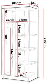 Šatníková skriňa Smagano I (čierna + zlatá) . Vlastná spoľahlivá doprava až k Vám domov. 1105799