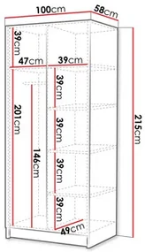 Šatníková skriňa Smagano I (biela + zlatá) . Vlastná spoľahlivá doprava až k Vám domov. 1105797