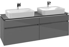 VILLEROY &amp; BOCH Legato závesná skrinka pod dve umývadlá na dosku, 4 zásuvky, 1600 x 500 x 550 mm, Glossy Grey, B76800FP