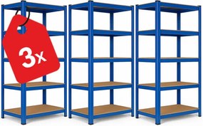Akcia 3x Regál 180x90x40 cm lakovaný 5-policový, nosnosť 875 kg - modrý