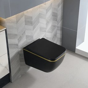 BPS-koupelny Závesná WC misa so SoftClose sedadlom HYD-6780, čierna matná/zlatý lem