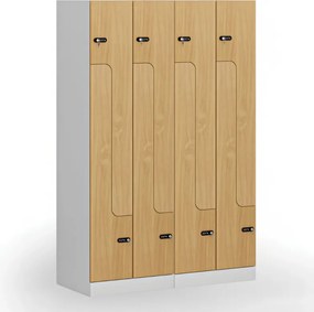 Kovová šatníková skrinka S1 Z, 4 oddiely, 1850 x 600 x 500 mm, mechanický kódový zámok, laminované dvere, biela