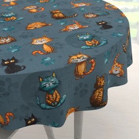 Biante Detský bavlnený okrúhly obrus Sandra SA-705 Mačacia partia na tmavo sivomodrom Ø 110 cm
