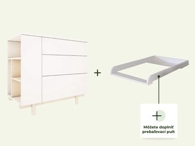 Detská komoda s tromi šuplíkmi a otvoreným regálom BASIC biela