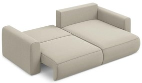 Béžová zamatová rozkladacia/s úložným priestorom rohová pohovka (pravý roh/s leňoškou) Kapua – Makamii