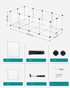 SongmicsHome Ohrádka pre malé zvieratá z priehľadného plastu BEN, 143x71x47cm, transparentná