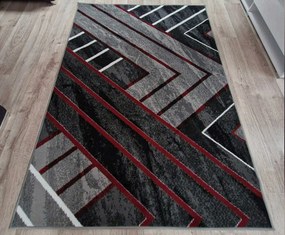 HU Sivý geometrický obdĺžnikový koberec NEW IDEA 90301-0564 s červenými čiarami Rozmer: 80x150 cm