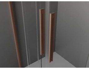 Mexen Velar Duo, sprchový kút s posuvnými dverami 80(dvere) x 80(dvere) cm, 8mm číre sklo, medená matná profil, 871-080-080-02-65