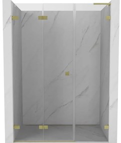 Mexen Lunar-F, L skladacie ľavé sprchové dvere 140 cm, 8mm číre sklo, zlatý matný profil, 836SL-140-050-55-00-L
