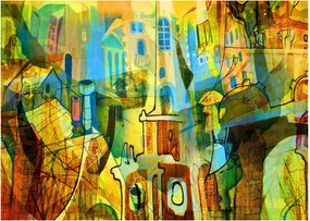 Sklenený obraz - Architektúra, kubistická abstrakcia (70x50 cm)