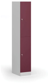 Šatníková skrinka s úložnými boxmi, 2 boxy, 1850 x 300 x 500 mm, cylindrický zámok, červené dvere