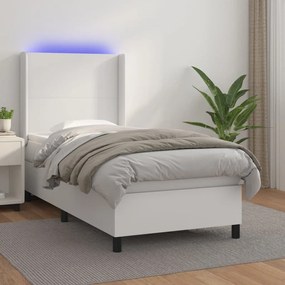 Boxspring posteľ s matracom a LED biela 90x190 cm umelá koža 3139236