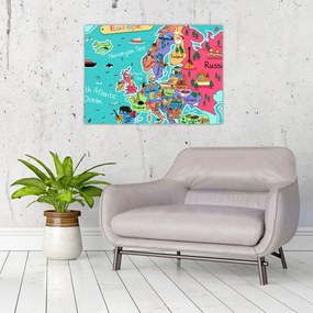 Sklenený obraz - Detská mapa Európy (70x50 cm)
