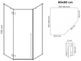 Sprchový kút Rea DIAMOND 80x80 cm čierny mat