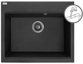 Laveo Tau, 1-komorový granitový drez 600x500x215 mm, čierna, LAV-SBT_7106
