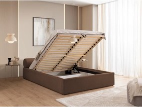 Hnedá čalúnená dvojlôžková posteľ s úložným priestorom s roštom 180x200 cm Cille – Ropez