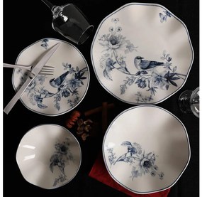 Jedálna súprava 24 ks biela/modrá/porcelán