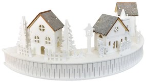 Drevená svietiaca LED dekorácia Dedinka s kostolíkom, 40 x 14 x 20 cm, polkruh