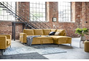 Žltá zamatová rozkladacia rohová pohovka (pravý roh) Lofty Lilly – Miuform