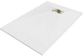 Mexen Hugo, obdĺžniková sprchová vanička SMC 110 x 70 cm, biela, zlatá krytka, 42107011-G