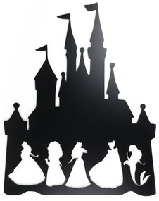 Veselá Stena Drevená nástenná čierna dekorácia Princezné na Zámku
