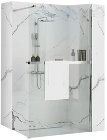 Rea Aero, sprchová zástena Walk-In 120 x 195 cm, 8mm číre sklo, lesklý chróm a polička, držiak na uteráky EVO, KPL-K7550