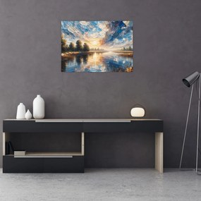 Sklenený obraz - Maľba slnka nad vodou (70x50 cm)