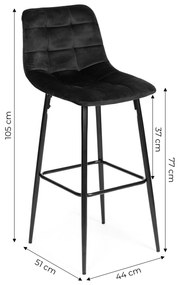 Barová stolička, vysoká stolička, podnožka, čierny zamat