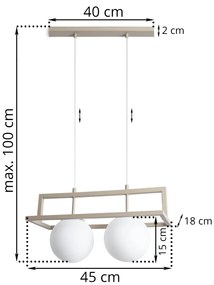Závesné svietidlo Florence, 2x biele sklenené tienidlo, be/g