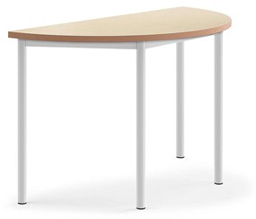 Stôl SONITUS, polkruh, 1200x600x720 mm, linoleum - béžová, biela