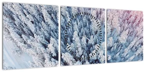 Obraz zasnežených stromov (s hodinami) (90x30 cm)