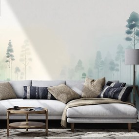 Samolepiaca fototapeta hmlistý les v pastelových tónoch