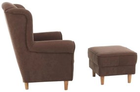 Kondela Kreslo, ušiak s taburetom, hnedá látka, ASTRID