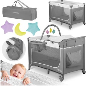 Ricokids Cestovná postieľka + matrac + taška 125x65x78cm RK-241 sivá