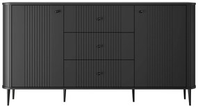 Komoda Vespera 160 cm so zásuvkami - čierna / čierne nožičky