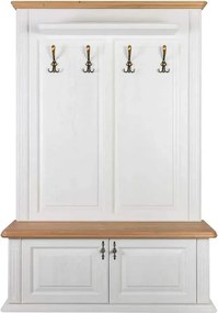 Biela predsieňová zostava so sedením a vešiakový panel, 135x47x210 cm