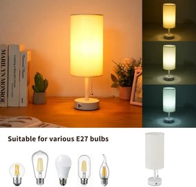 Brilagi - Stolná lampa s USB portom TABLON 1xE27/25W/230V biela/krémová