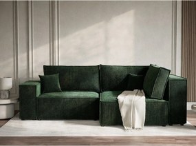 Tmavozelená ženilková rozkladacia/s úložným priestorom rohová pohovka (pravý roh/do L) Tonga – Maison de Rêve