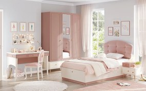 Šatníková skriňa 3D so zrkadlom Beauty - ružová/béžová