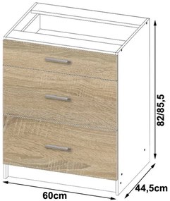 Spodná kuchynská skrinka s doskou LIMA S60 SZ3 biela / dub sonoma