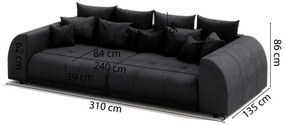 Čierna menčestrová pohovka 310 cm Vanessa – Ropez