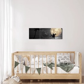 Obraz - Pláž za splnu v šedých tónoch (s hodinami) (90x30 cm)