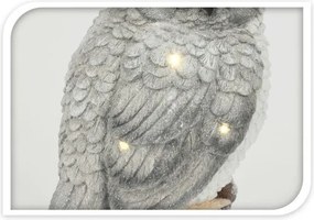 Sivá sova na pni s LED 25 × 53 cm