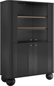 Vitrína Vesper 103 cm štvordverová - čierna / zlaté úchytky / guľaté nohy