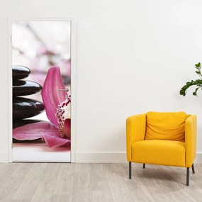 Fototapeta na dvere - Masážne kamene a orchidea (95x205cm)