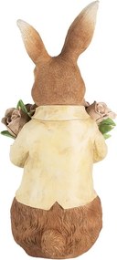 Dekorácia hnedý králik s kyticou tulipánov - 19*23*39 cm