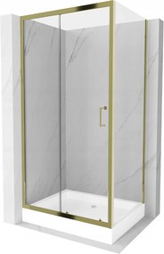 Mexen Apia sprchovací kút s posuvnými dverami 120 (dvere) x 80 (stena) cm, 5mm číre sklo, zlatý profil + biela sprchová vanička RIO, 840-120-080-50-00-4510